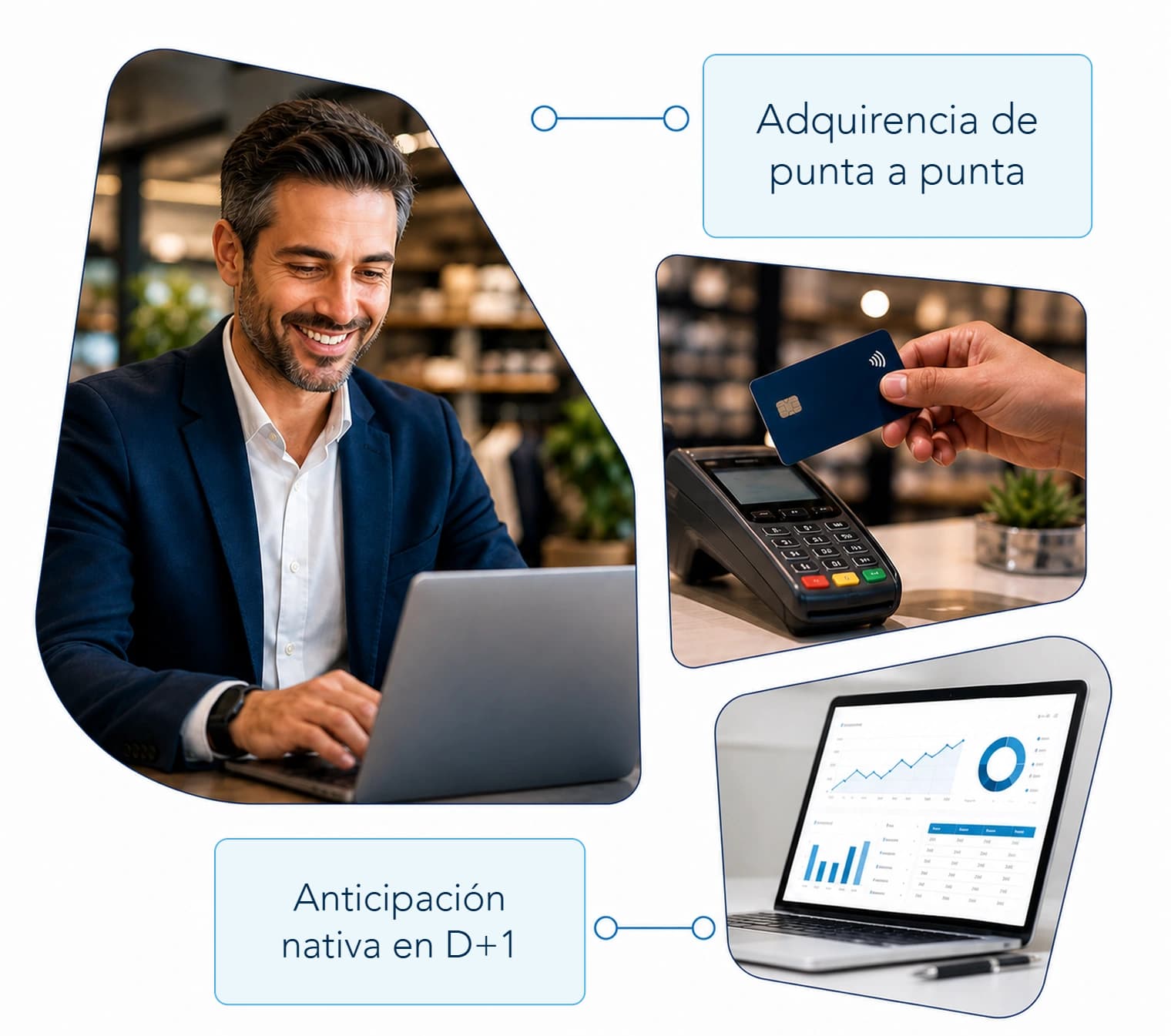 Operación de adquirencia digital: autorización, liquidación y anticipación de recibibles en la misma plataforma.