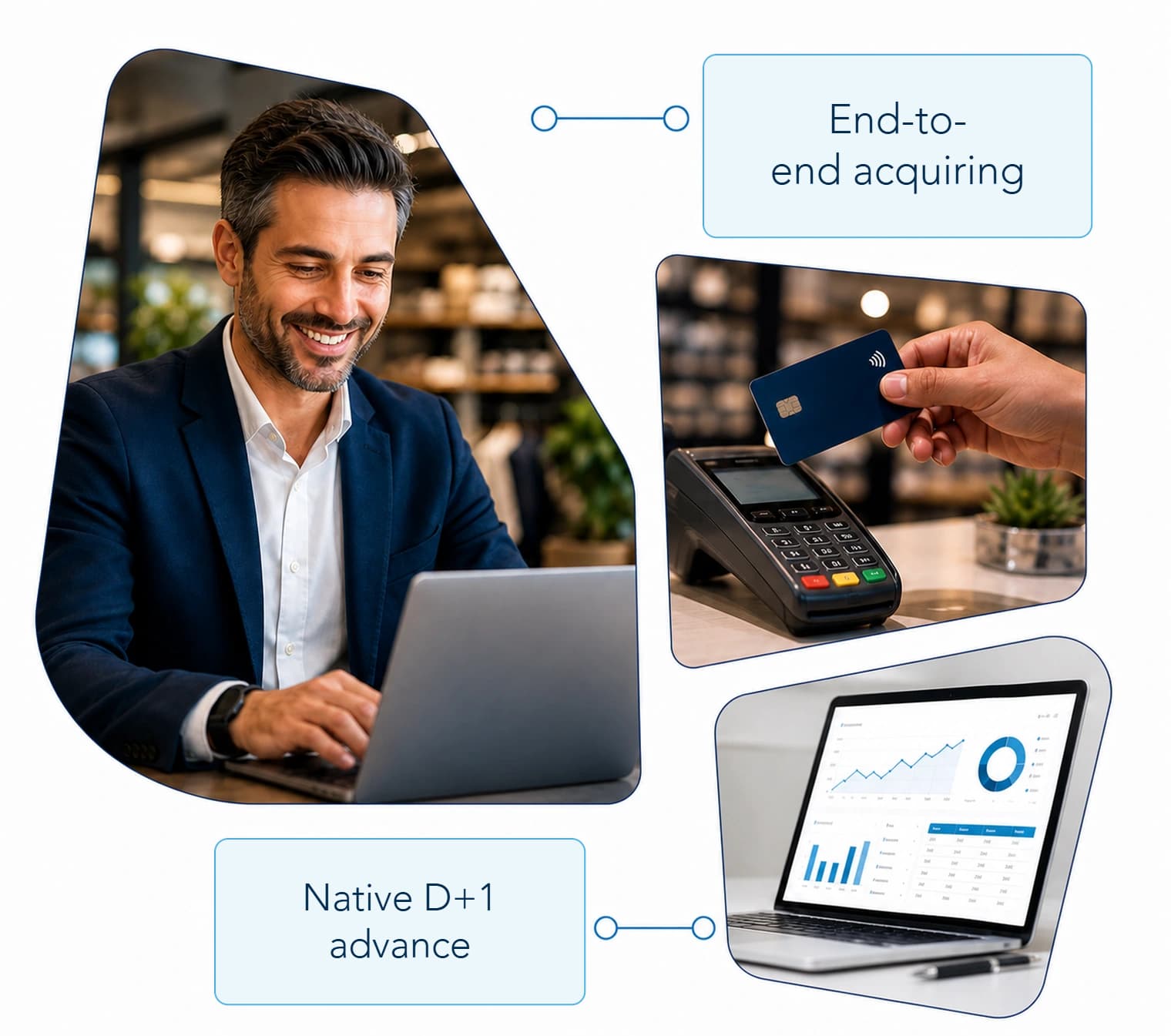 Digital acquiring operation: authorization, settlement and receivables advance on the same platform.