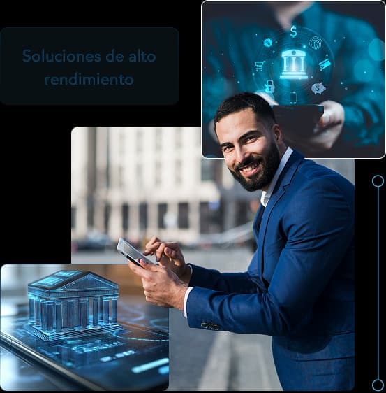 Soluciones de alto rendimiento: profesional con tablet y servicios bancarios digitales